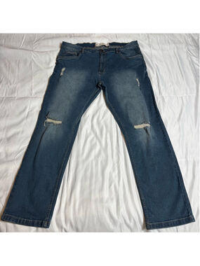 Men's SPARK Blue Distressed Straight Jeans Waist 42